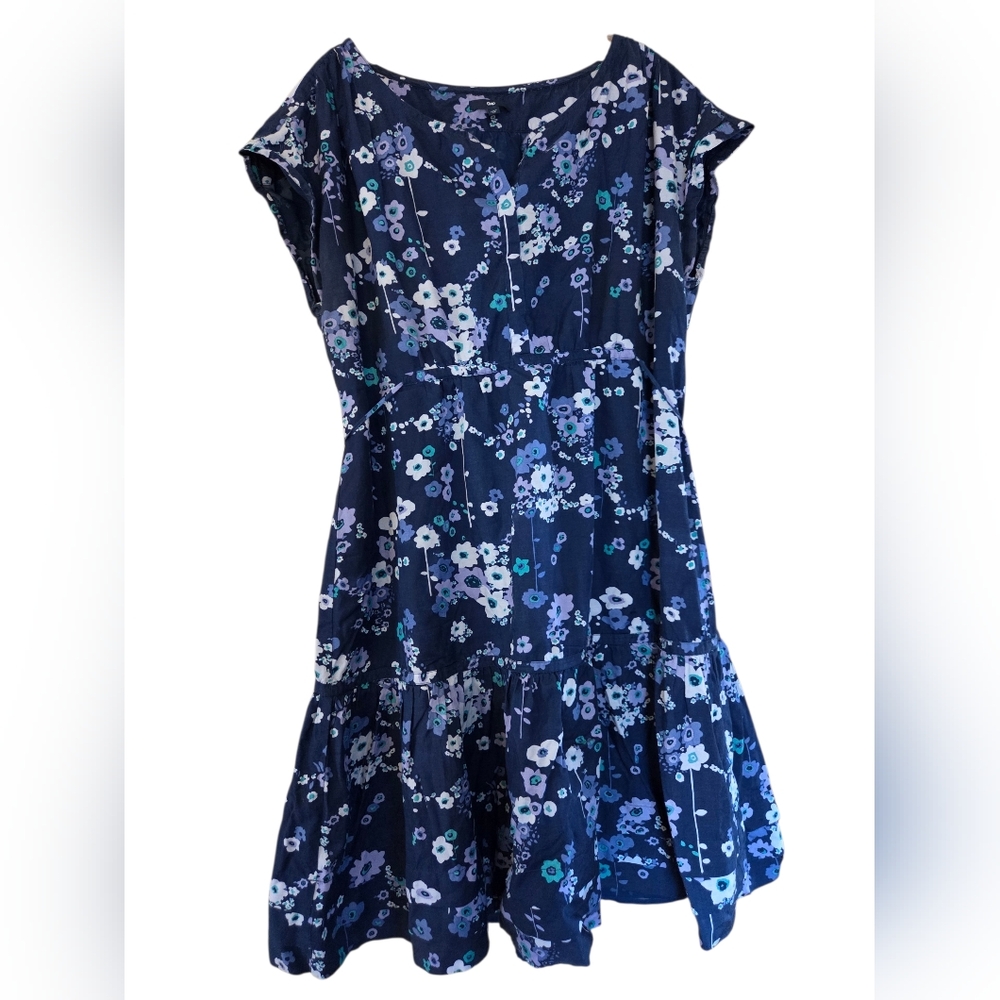 Gap Midi Ruffle Floral Dress Dark Purple White Blue Boho Cottagecore Size 14